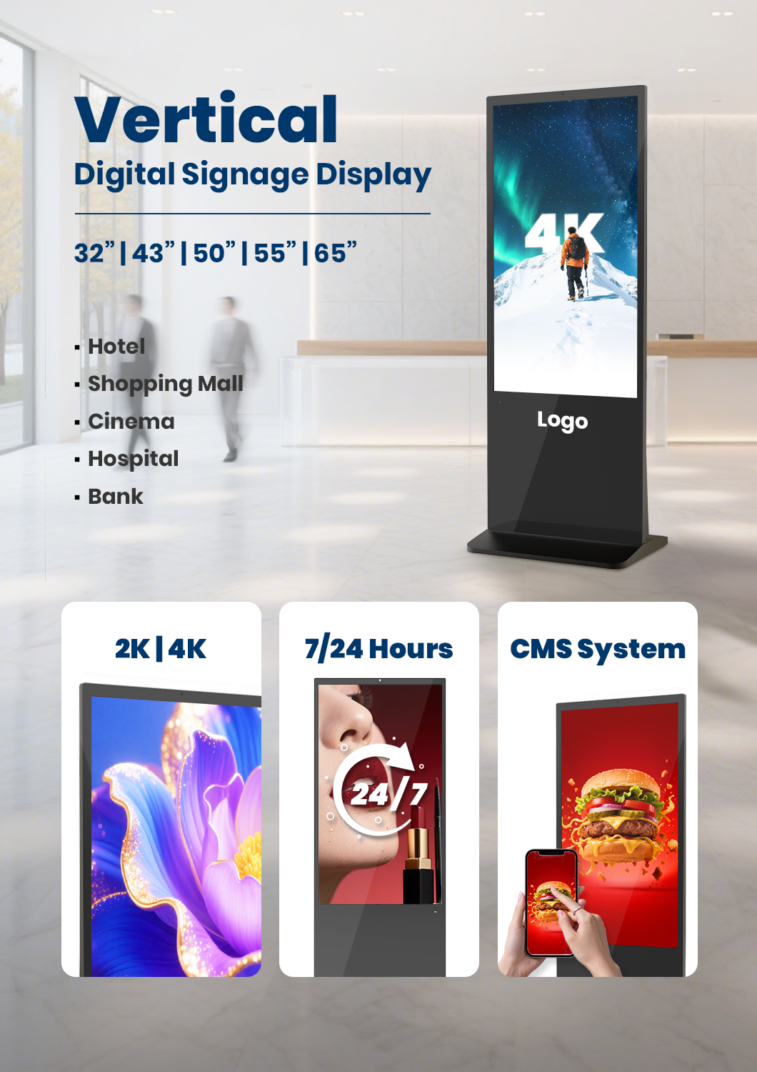 vertical floor-standing digital signage display