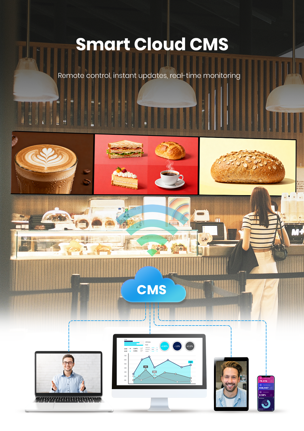 ultra-slim LCD digital signage with smart Cloud CMS