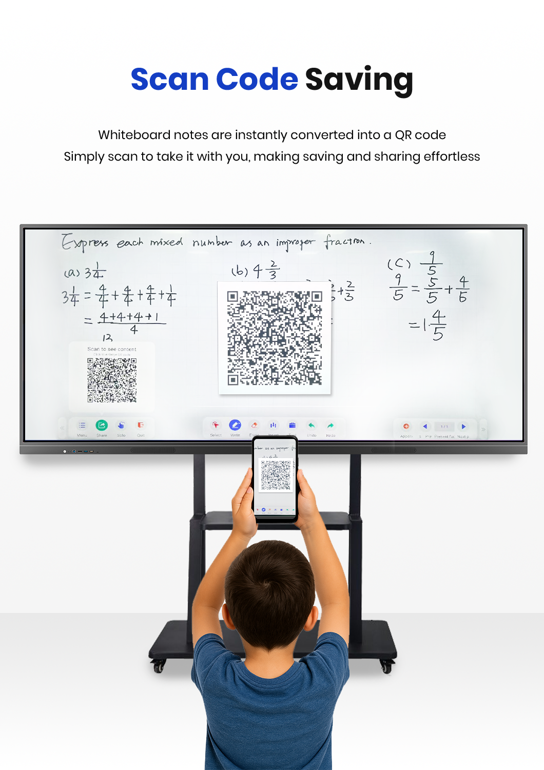 multi-touch interactive whiteboard with scan code saving