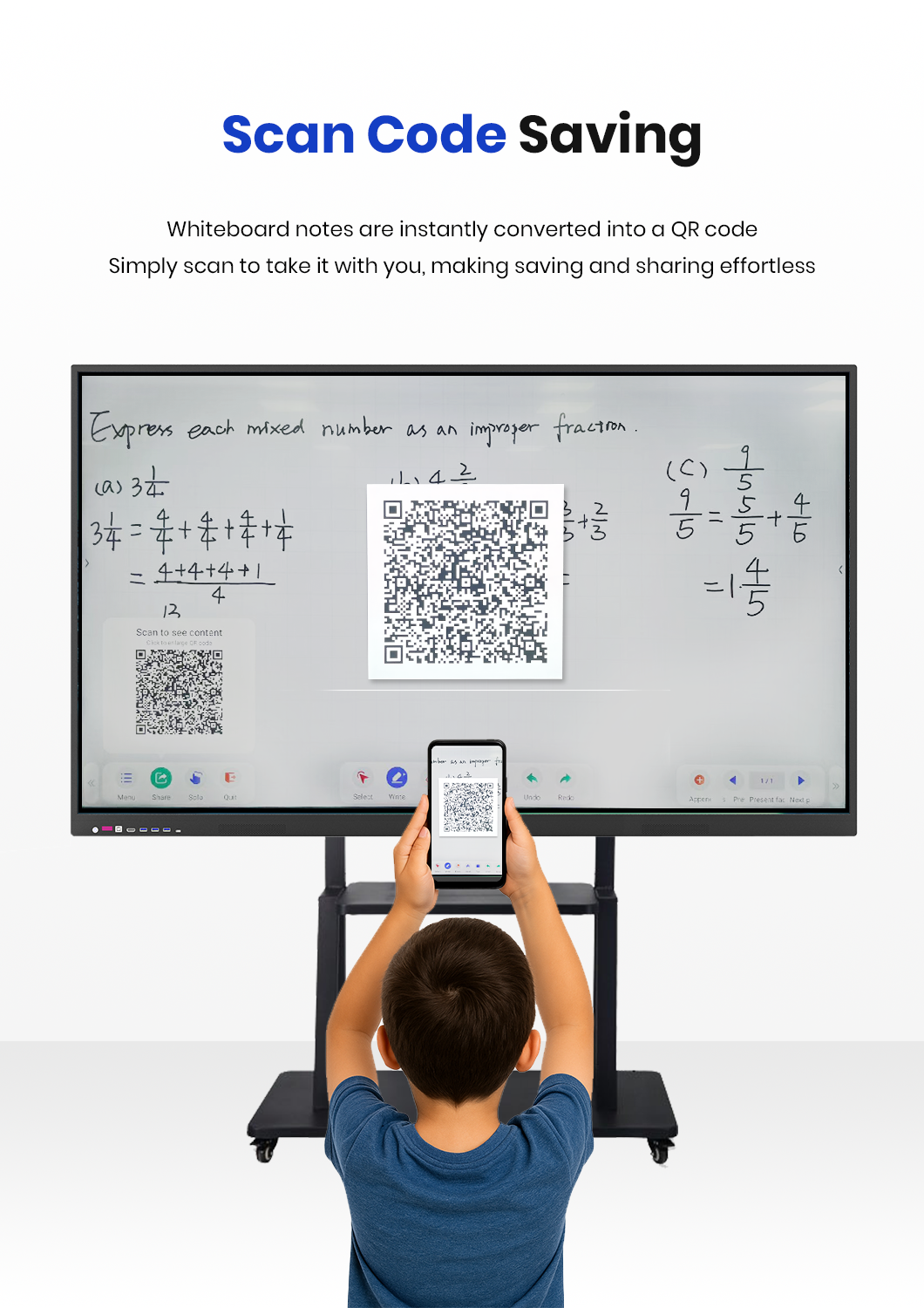 smart interactive whiteboard with scan code saving