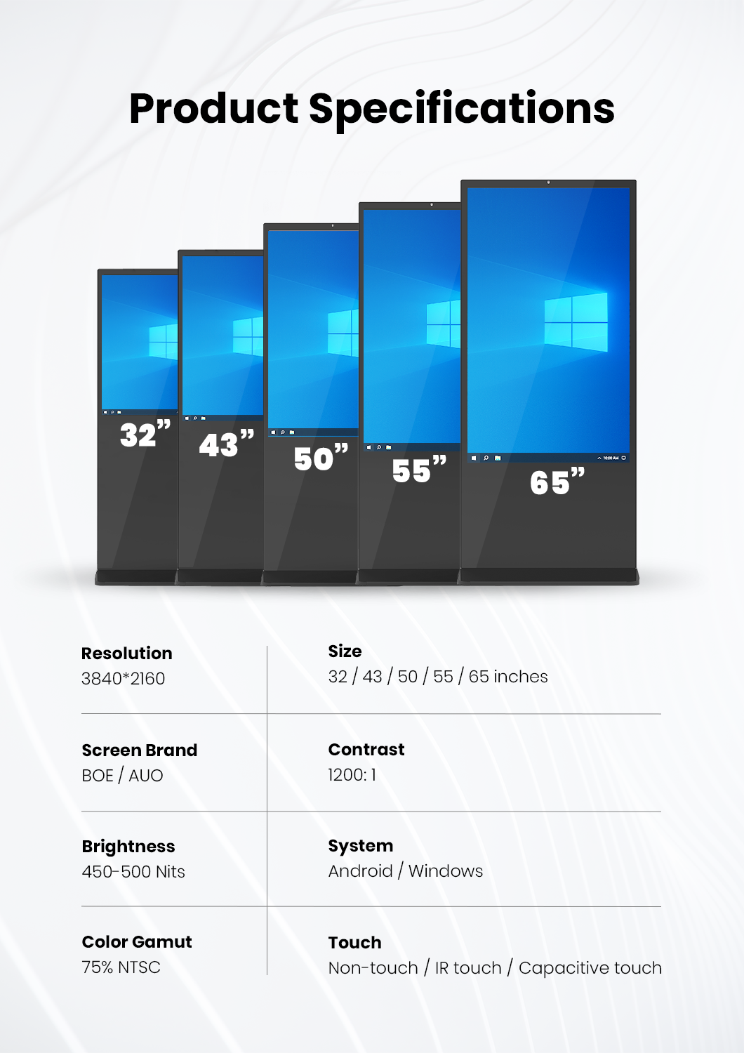 floor-standing digital signage parameters