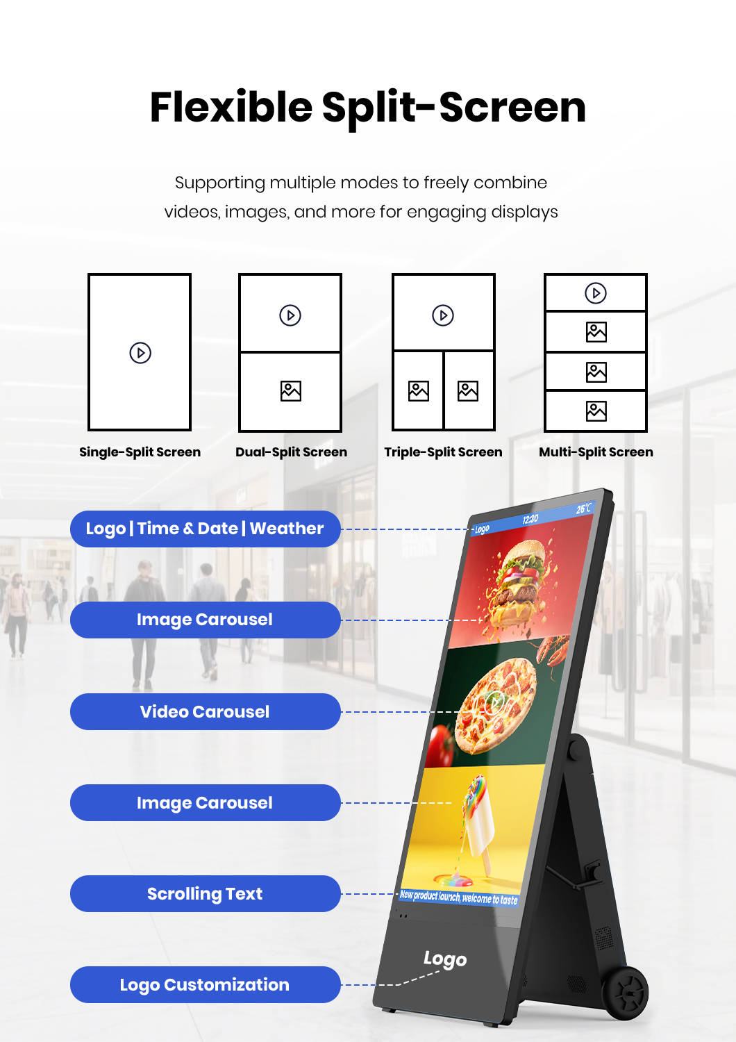 flexible split-screen advertising digital poster